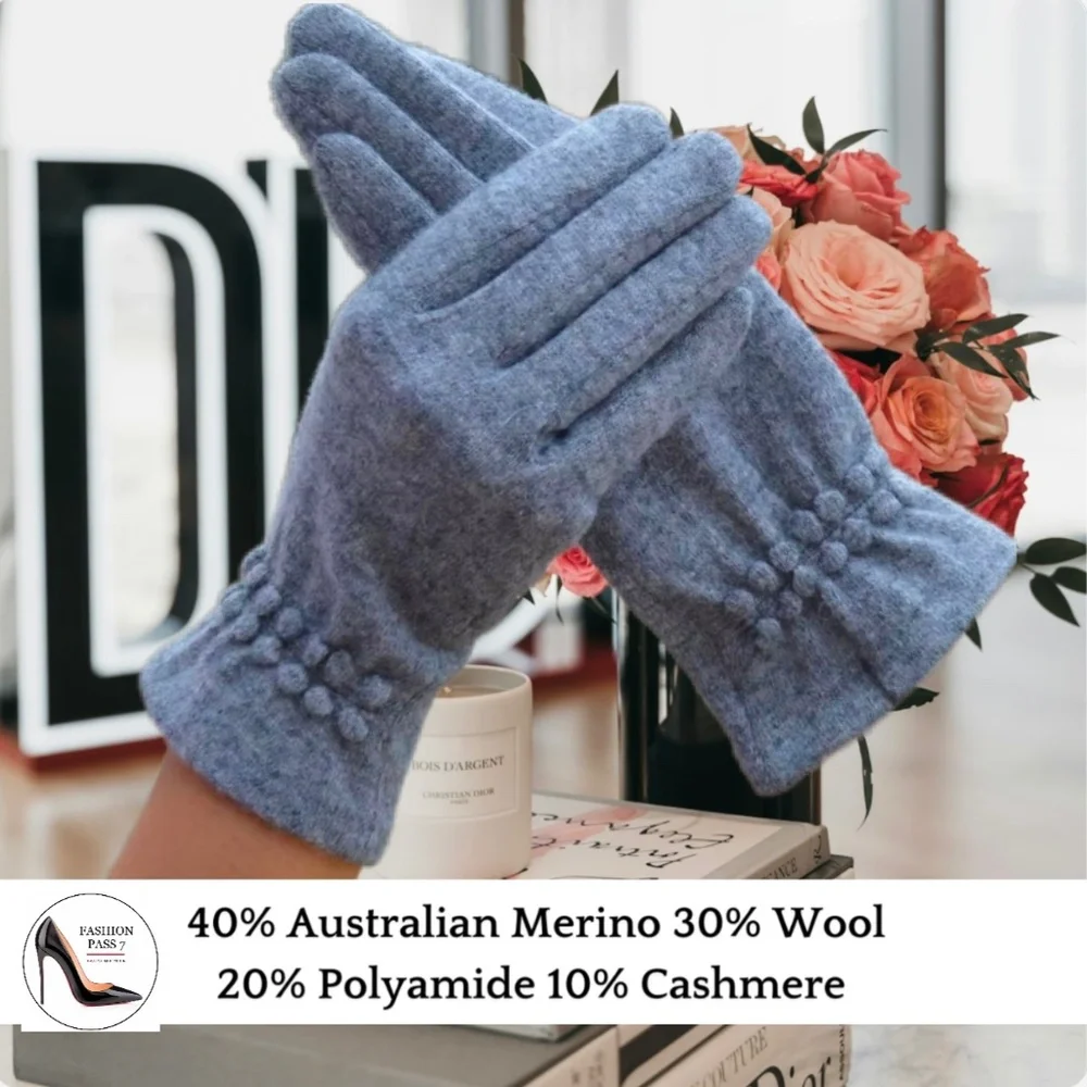 Luxury Cashmere Merino Wool Gloves Classic Gray Driving Winter Warm Cozy Mittens